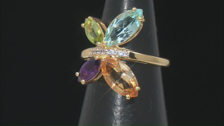 Multi Gemstone 18k Yellow Gold Over Sterling Silver Ring 4.15ctw Video Thumbnail