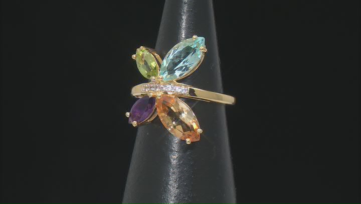 Multi Gemstone 18k Yellow Gold Over Sterling Silver Ring 4.15ctw Video Thumbnail