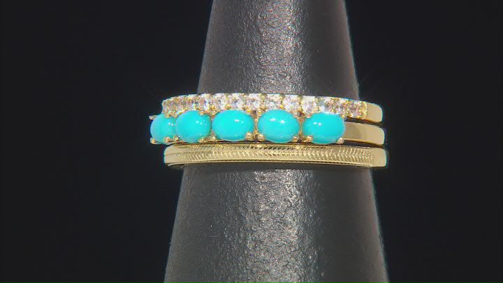 Sleeping Beauty Turquoise With White Zircon 18k Yellow Gold Over Sterling Silver Ring Set 0.83ctw Video Thumbnail