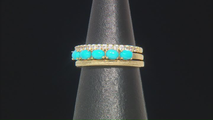 Sleeping Beauty Turquoise With White Zircon 18k Yellow Gold Over Sterling Silver Ring Set 0.83ctw Video Thumbnail