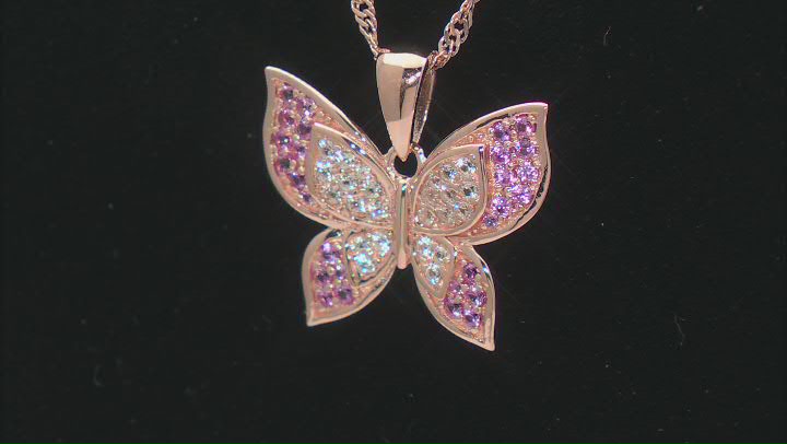 Pink & White Lab Created Sapphire 18k Rose Gold Over Sterling Silver Pendant With Chain 0.58ctw Video Thumbnail