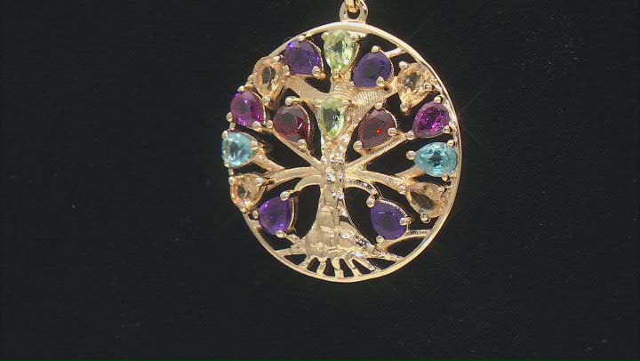 Multi Gemstone 18k Yellow Gold Over Sterling Silver Pendant With Chain 2.26ctw Video Thumbnail