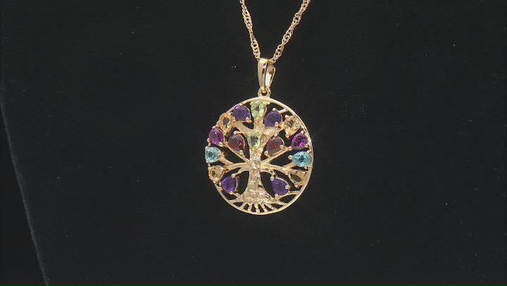 Multi Gemstone 18k Yellow Gold Over Sterling Silver Pendant With Chain 2.26ctw Video Thumbnail