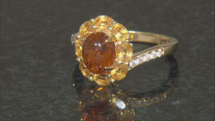 Amber And Citrine With White Zircon 18k Yellow Gold Over Sterling Silver Ring 2.24ctw Video Thumbnail
