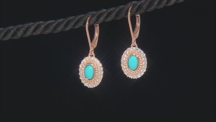 Sleeping Beauty Turquoise With White Zircon 18k Rose Gold Over Sterling Silver Earrings 0.71ctw Video Thumbnail