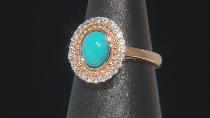 Sleeping Beauty Turquoise With White Zircon 18k Rose Gold Over Sterling Silver Ring 0.46ctw Video Thumbnail
