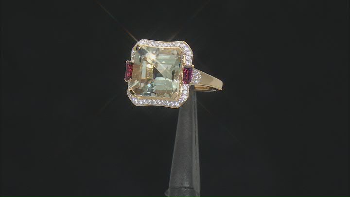 Prasiolite, Rhodolite And White Zircon 18k Yellow Gold Over Sterling Silver Ring 5.90ctw Video Thumbnail
