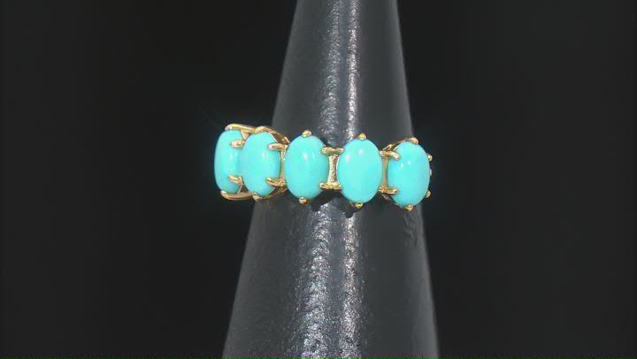 Blue Kingman Turquoise 18k Yellow Gold Over Sterling Silver Ring Video Thumbnail