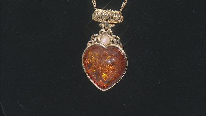 Amber With Rainbow Moonstone 18k Yellow Gold Over Sterling Silver Pendant With Chain Video Thumbnail