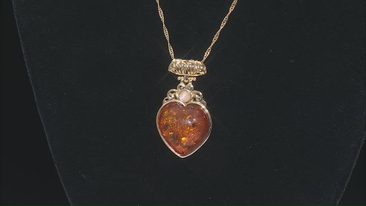 Amber With Rainbow Moonstone 18k Yellow Gold Over Sterling Silver Pendant With Chain Video Thumbnail