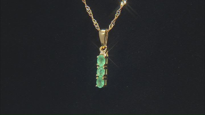 Zambian Emerald With White Diamond 18k Yellow Gold Over Sterling Silver Pendant With Chain 0.39ctw Video Thumbnail
