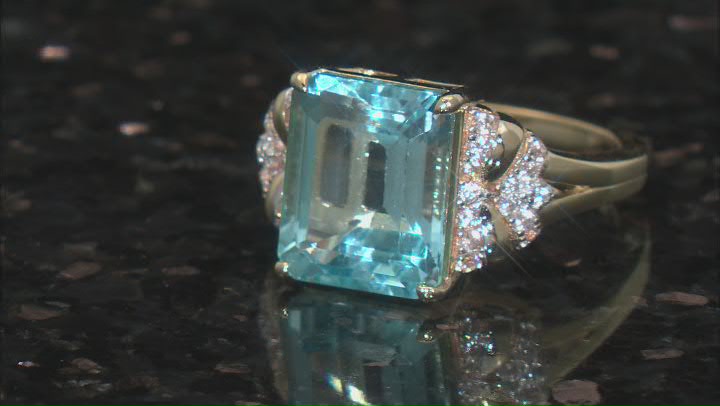 Sky Blue Topaz With White Zircon 18k Yellow Gold Over Sterling Silver Ring 6.59ctw Video Thumbnail