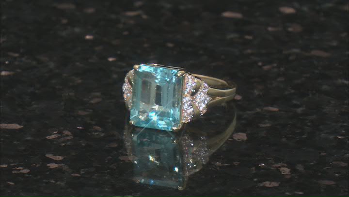 Sky Blue Topaz With White Zircon 18k Yellow Gold Over Sterling Silver Ring 6.59ctw Video Thumbnail