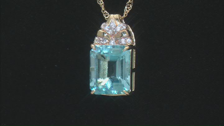 Sky Blue Topaz With White Zircon 18k Yellow Gold Over Sterling Silver Pendant With Chain 6.50ctw Video Thumbnail