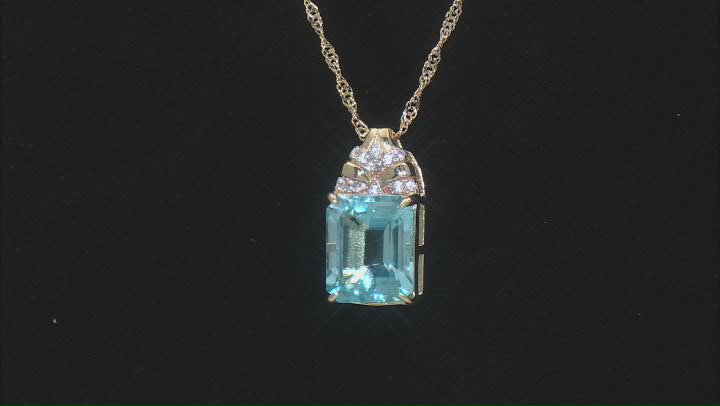 Sky Blue Topaz With White Zircon 18k Yellow Gold Over Sterling Silver Pendant With Chain 6.50ctw Video Thumbnail