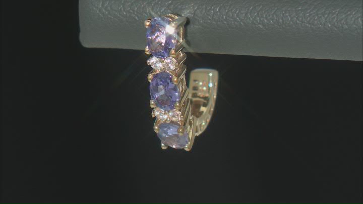 Blue Tanzanite With White Zircon 18k Yellow Gold Over Sterling Silver Earrings 0.88ctw Video Thumbnail