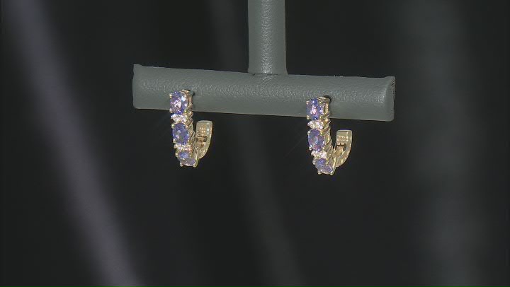 Blue Tanzanite With White Zircon 18k Yellow Gold Over Sterling Silver Earrings 0.88ctw Video Thumbnail