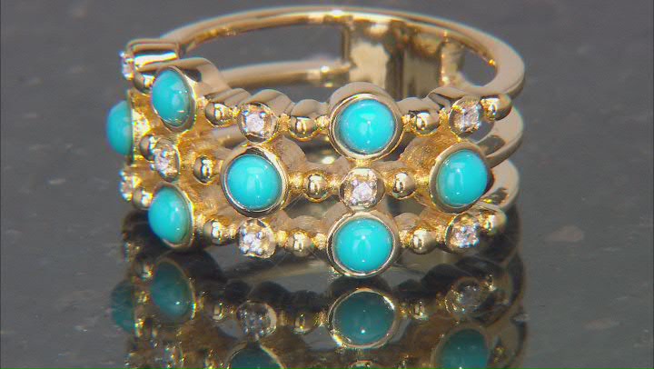 Sleeping Beauty Turquoise With White Zircon 18k Yellow Gold Over Sterling Silver Ring 0.05ctw Video Thumbnail