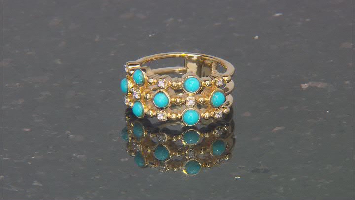 Sleeping Beauty Turquoise With White Zircon 18k Yellow Gold Over Sterling Silver Ring 0.05ctw Video Thumbnail