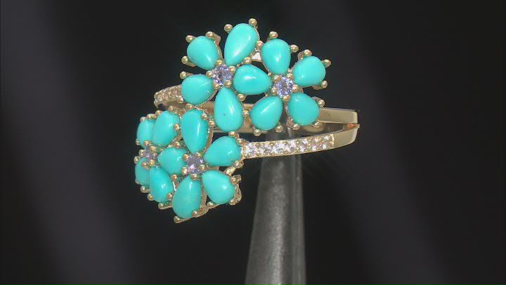 Sleeping Beauty Turquoise, Tanzanite, Zircon 18k Yellow Gold Over Sterling Silver Ring 0.31ctw Video Thumbnail