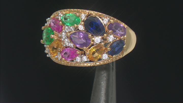 Multi Color Sapphire With White Zircon 18k Yellow Gold Over Sterling Silver Ring 3.39ctw Video Thumbnail