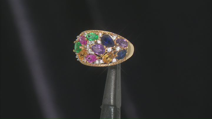 Multi Color Sapphire With White Zircon 18k Yellow Gold Over Sterling Silver Ring 3.39ctw Video Thumbnail