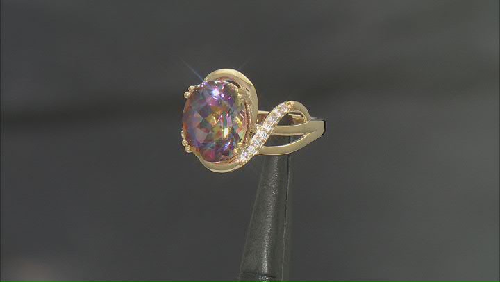 Northern Light Quartz With White Zircon 18k Yellow Gold Over Sterling Silver Ring Video Thumbnail