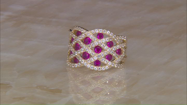 Lab Created Ruby With White Lab Created Sapphire 18k Yellow Gold Over Sterling Silver Ring 2.31ctw Video Thumbnail