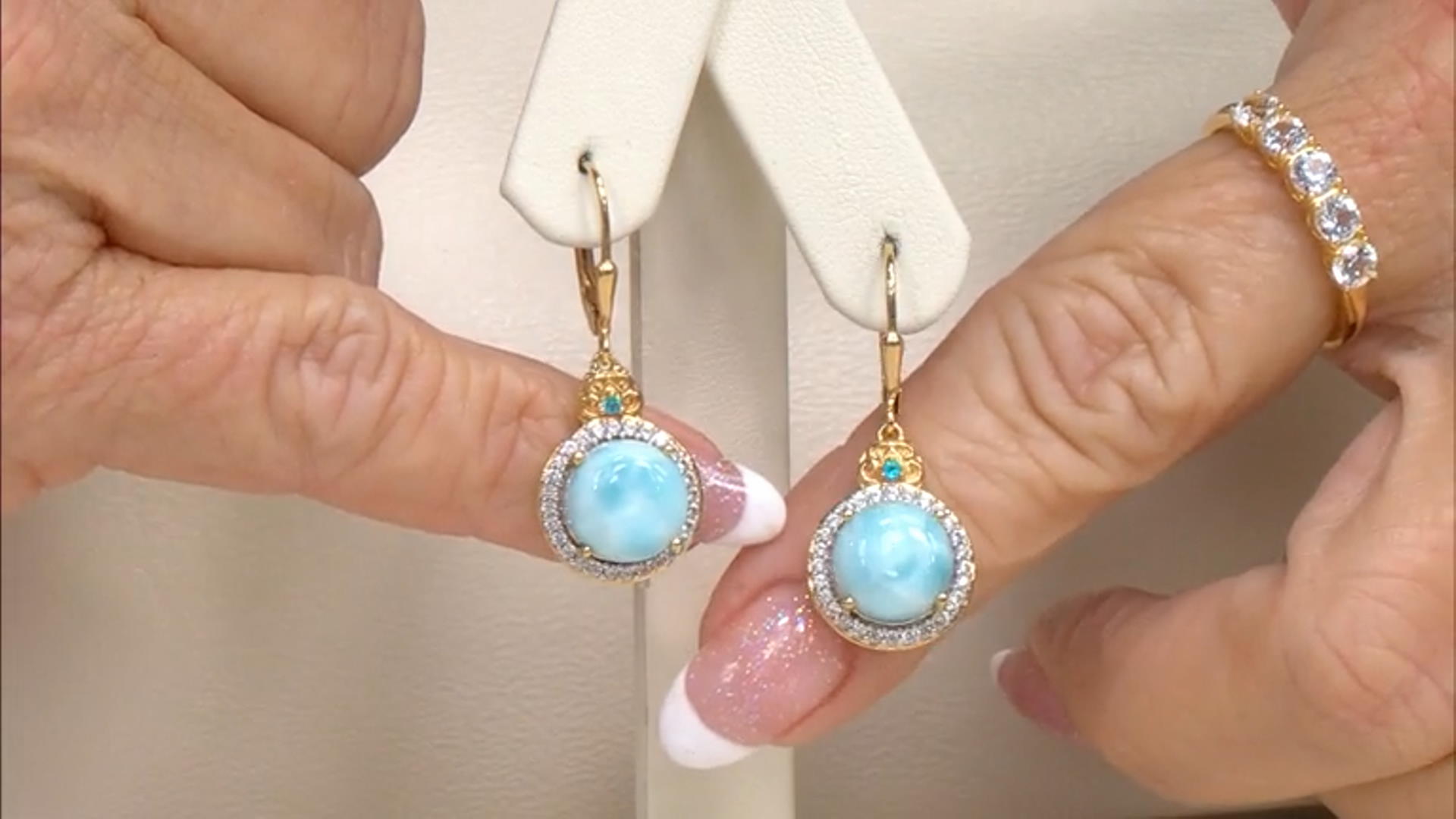 Larimar With Neon Apatite With White Zircon 18k Yellow Gold Over Sterling Silver Earrings 0.60ctw Video Thumbnail