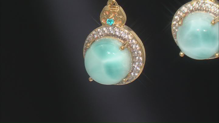 Larimar With Neon Apatite With White Zircon 18k Yellow Gold Over Sterling Silver Earrings 0.60ctw Video Thumbnail