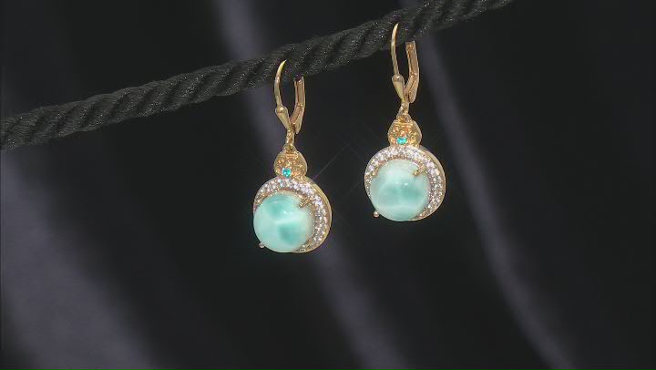 Larimar With Neon Apatite With White Zircon 18k Yellow Gold Over Sterling Silver Earrings 0.60ctw Video Thumbnail