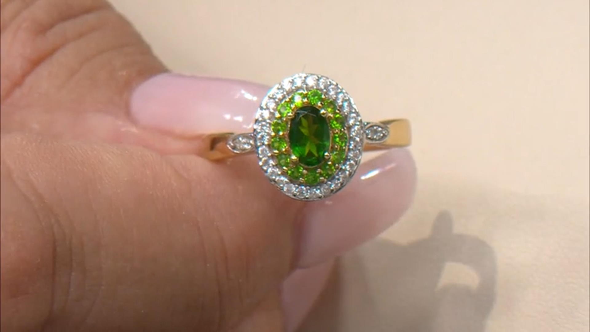 Chrome Diopside With White Zircon 18k Yellow Gold Over Sterling Silver Ring 0.74ctw Video Thumbnail