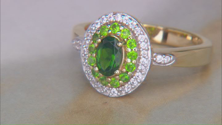 Chrome Diopside With White Zircon 18k Yellow Gold Over Sterling Silver Ring 0.74ctw Video Thumbnail