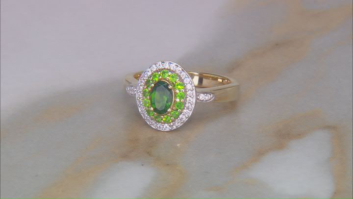 Chrome Diopside With White Zircon 18k Yellow Gold Over Sterling Silver Ring 0.74ctw Video Thumbnail