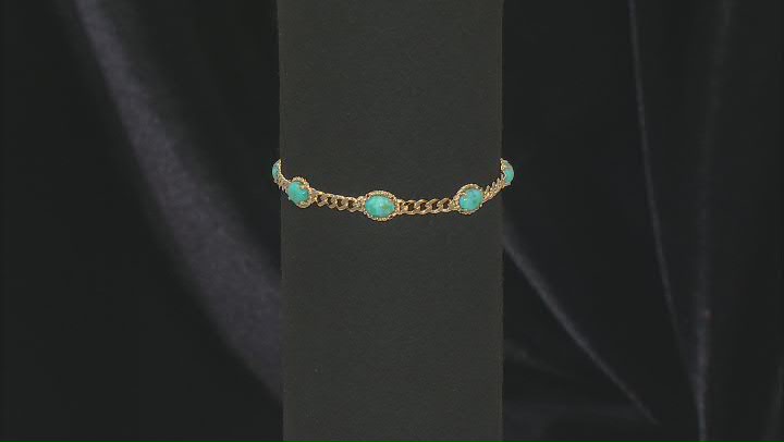 Oval Composite Turquoise 18k Yellow Gold Over Sterling Silver Bracelet Video Thumbnail