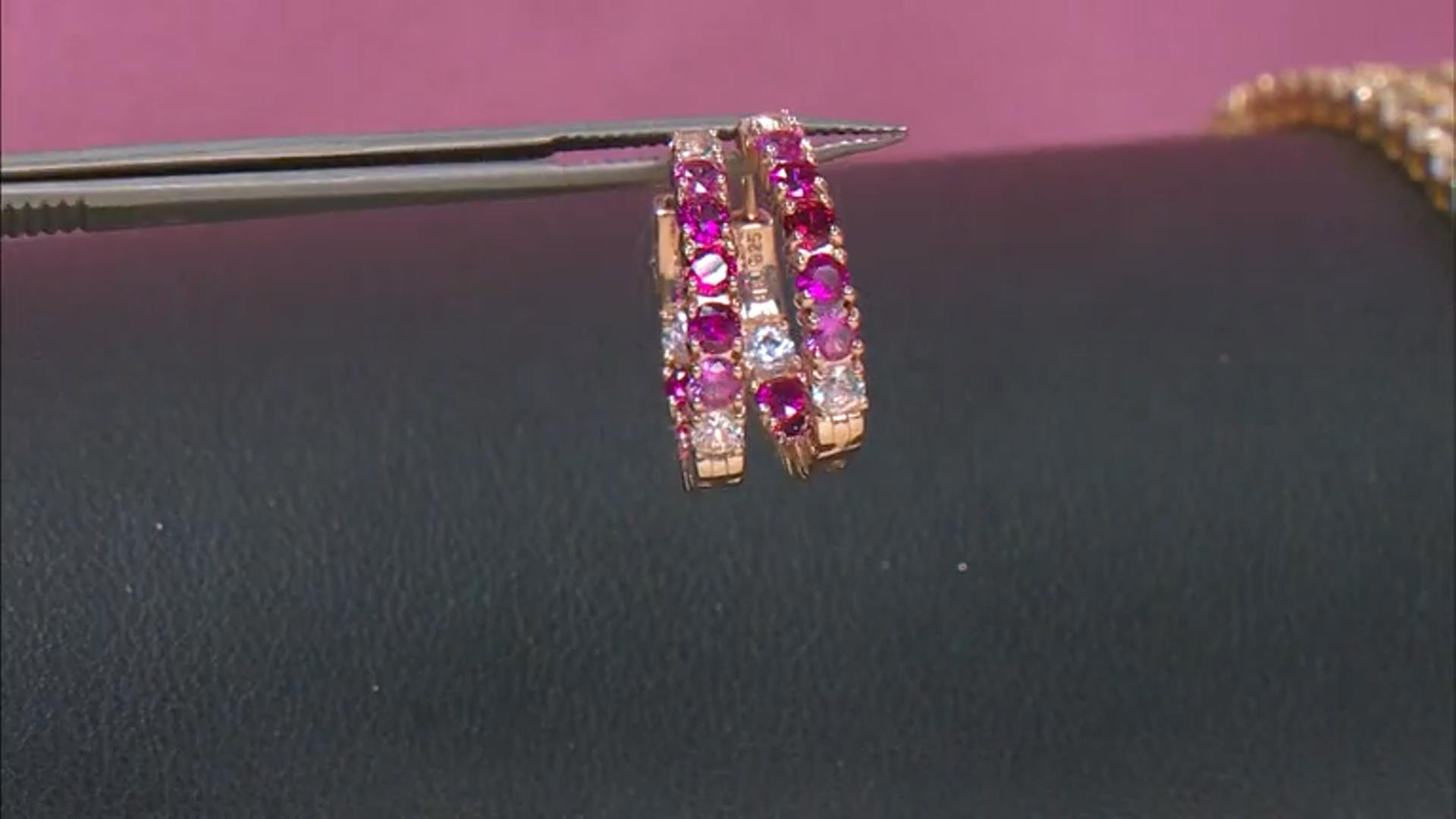 Lab Ruby with Lab Pink & Lab White Sapphire 18k Rose Gold Over Sterling Silver Hoop Earrings 2.70ctw Video Thumbnail