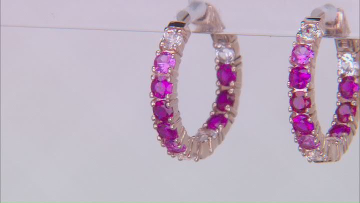 Lab Ruby with Lab Pink & Lab White Sapphire 18k Rose Gold Over Sterling Silver Hoop Earrings 2.70ctw Video Thumbnail