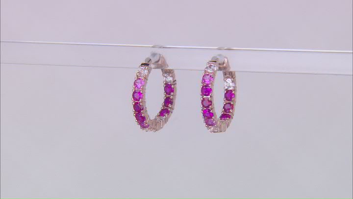 Lab Ruby with Lab Pink & Lab White Sapphire 18k Rose Gold Over Sterling Silver Hoop Earrings 2.70ctw Video Thumbnail