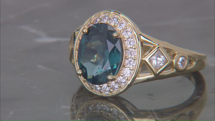 Lab Created Teal Spinel With White Zircon 18k Yellow Gold Over Sterling Silver Ring 3.14ctw Video Thumbnail