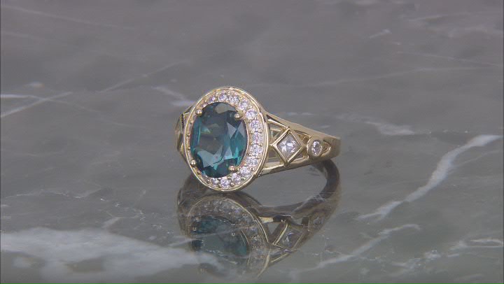 Lab Created Teal Spinel With White Zircon 18k Yellow Gold Over Sterling Silver Ring 3.14ctw Video Thumbnail