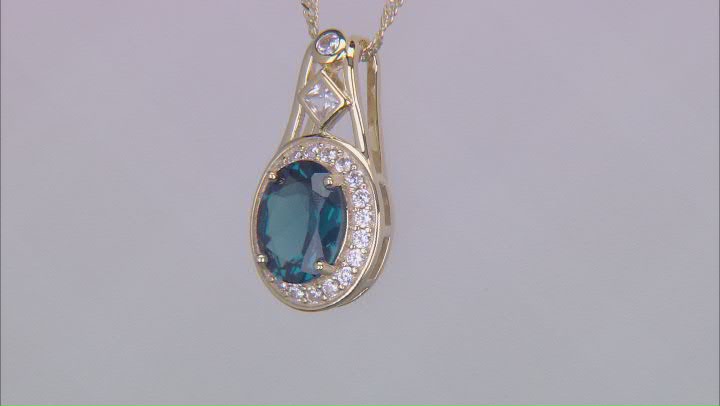 Lab Created Teal Spinel 18k Yellow Gold Over Sterling Silver Pendant With Chain 2.92ctw Video Thumbnail