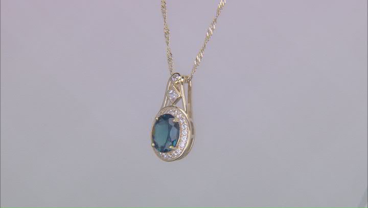 Lab Created Teal Spinel 18k Yellow Gold Over Sterling Silver Pendant With Chain 2.92ctw Video Thumbnail