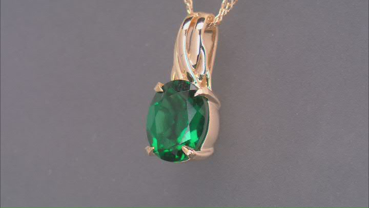 Green Lab Created Emerald 18k Yellow Gold Over Sterling Silver Pendant With Chain 1.44ct Video Thumbnail