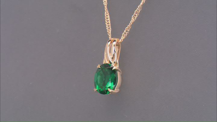 Green Lab Created Emerald 18k Yellow Gold Over Sterling Silver Pendant With Chain 1.44ct Video Thumbnail