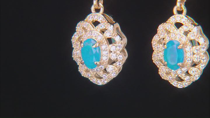 Paraiba Blue Opal With White Zircon 18k Yellow Gold Over Sterling Silver Earrings 0.98ctw Video Thumbnail