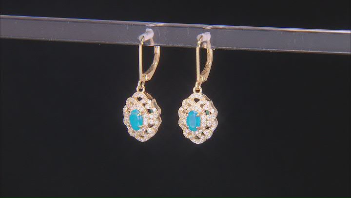 Paraiba Blue Opal With White Zircon 18k Yellow Gold Over Sterling Silver Earrings 0.98ctw Video Thumbnail