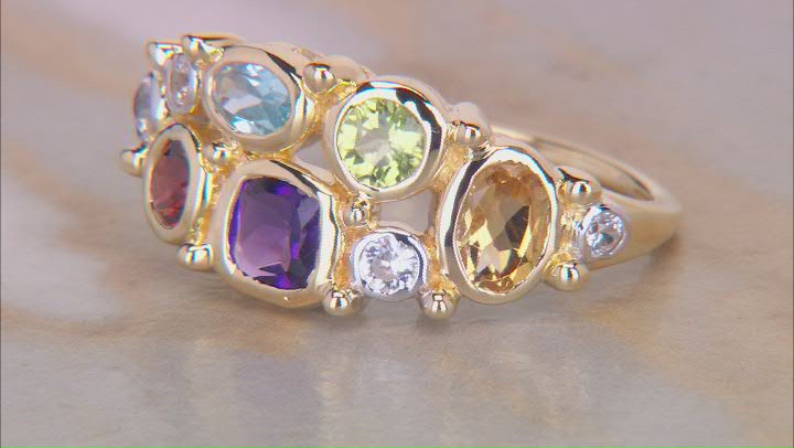 Multi Gemstone 18k Yellow Gold Over Sterling Silver Ring 1.96ctw Video Thumbnail