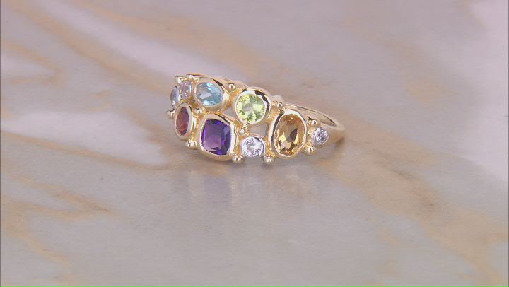 Multi Gemstone 18k Yellow Gold Over Sterling Silver Ring 1.96ctw Video Thumbnail