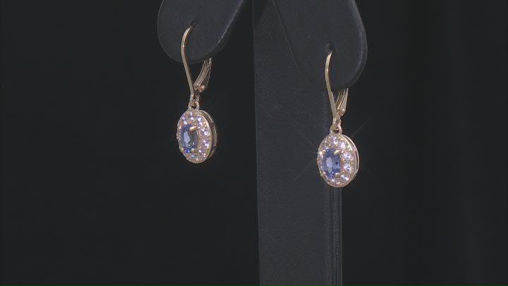 Blue Tanzanite With White Zircon 18k Yellow Gold Over Sterling Silver Earrings 1.57ctw Video Thumbnail