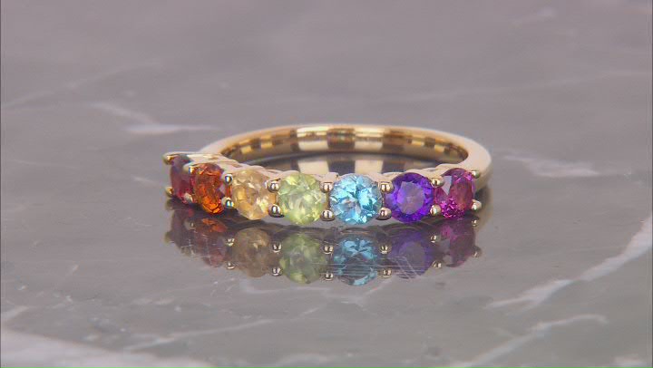 Multi-Color Multi Gemstone 18k Yellow Gold Over Sterling Silver Ring 1.17ctw Video Thumbnail